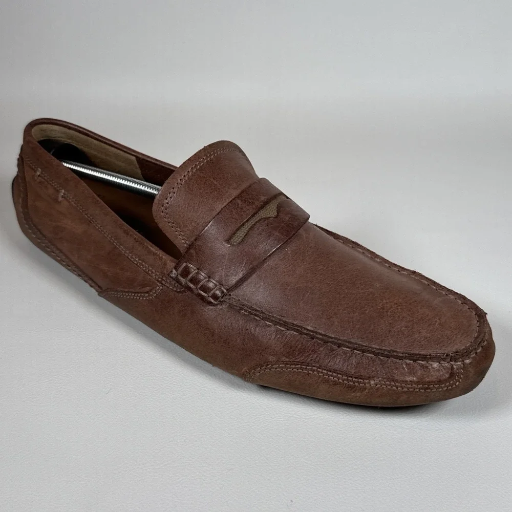 Clarks Men's Brown Leather Penny Loafers Slip On Moc Toe Casual Dress Shoes 13